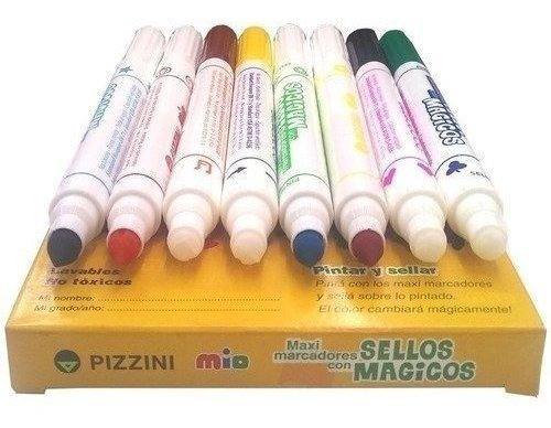 Imagen 2 de 3 de Marcadores De Colores Con Sello Mágico Pizzini Pack Caja X 8 Unidades