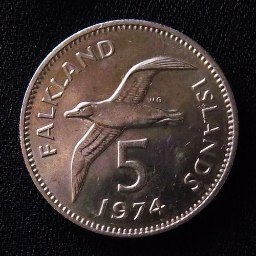 Malvinas 5 Pence 1974 Excelente Km 4 Gaviota Escasa