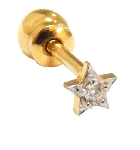 Piercing Tragus Em Ouro 18k Estrela Com Brilhante Helix
