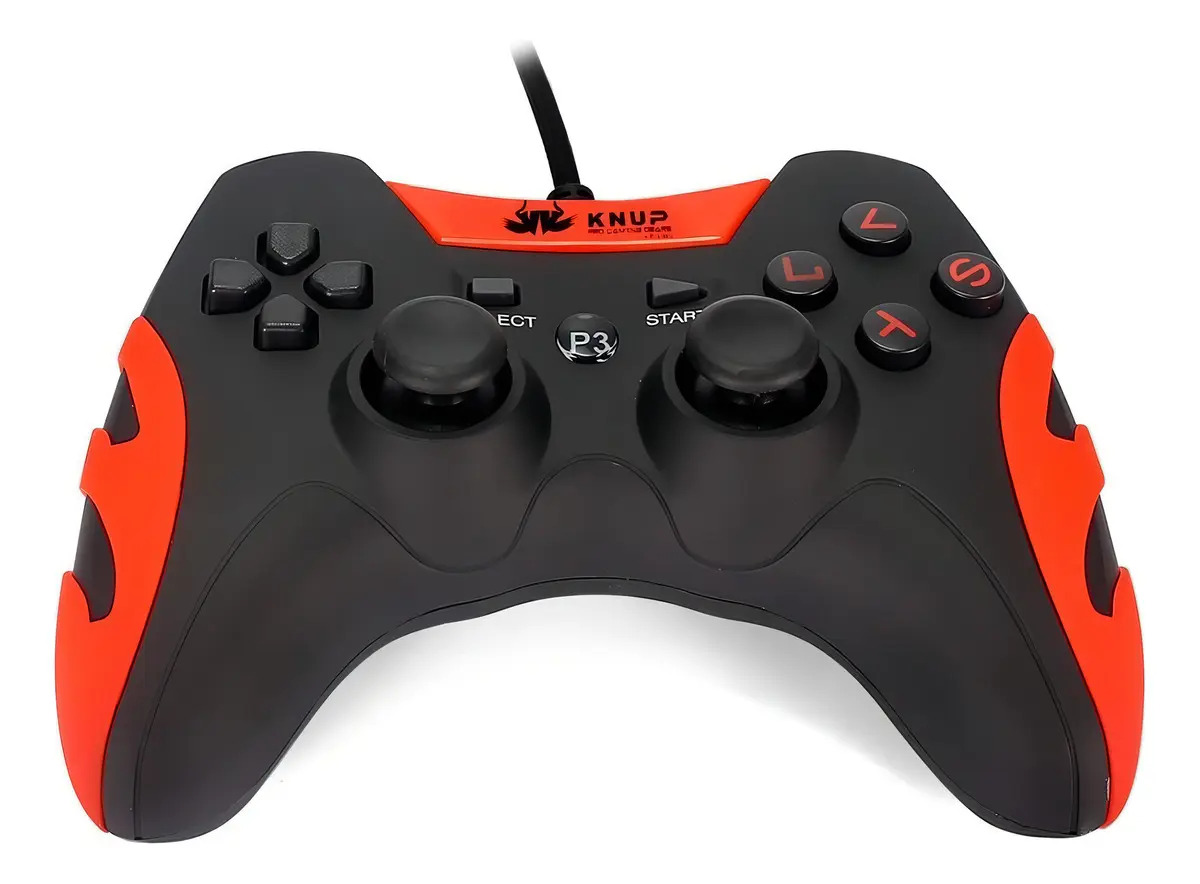 Controle Knup KP-4040 USB Preto/Vermelho para PC PS3 com Vibração