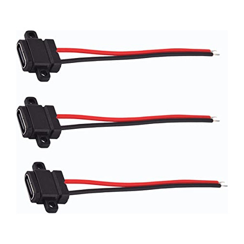 3pcs Tipo-c Chasis Hembra Impermeable 2p Cable De Soldadura