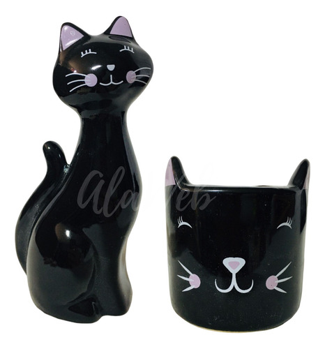 Kit Decoração Gatos De Cerâmica Decoração Enfeite Rack Sala