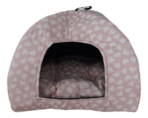 Cama Pet 2x1 Casinha Cabana Toca Iglu Cães Gato Almofada M Cor CORAÇÃO ROSA