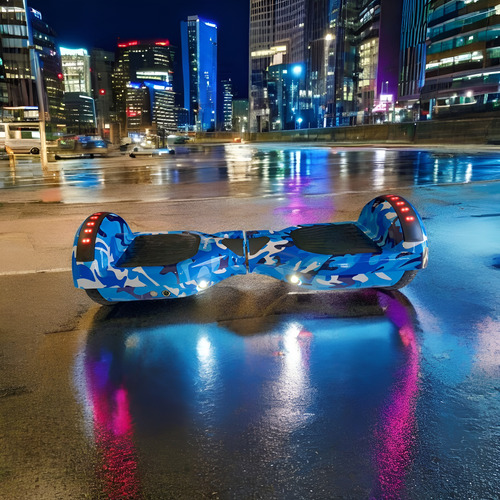 Patineta Electrica Hoverboard 6.5 Azul Luz Musica Y Funda Azul Camuflado