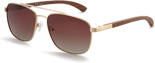 Gafas De Sol Polarizadas De Madera De Aviador Para Homb...
