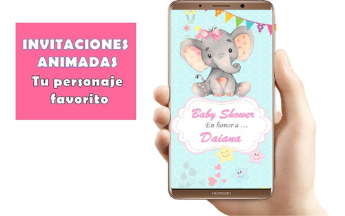 Invitacion Animada Elefante Nena Baby Shower Cumpleaños | MercadoLibre