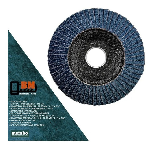 Disco Flap 115 Mm 4 1/2 Oxido Aluminio Metal Madera Metabo