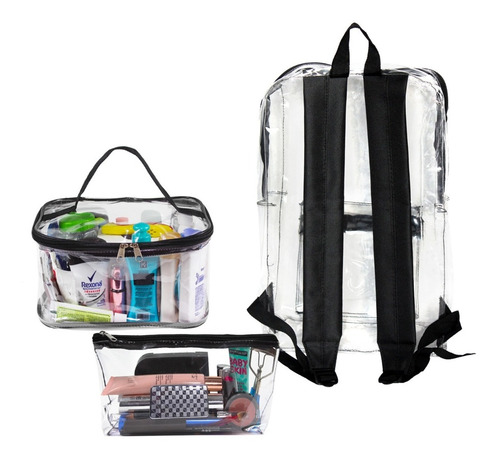 Set Mochila Transparente + Neceser + Cosmetiquera