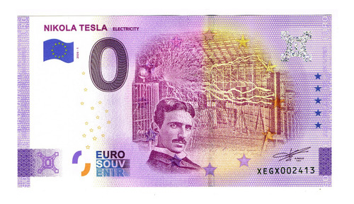Billete 0 Cero Euro Nikola Tesla (invento)billete Nuevo 2000 (Usado)