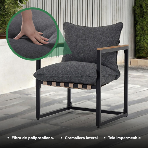 Sala De Jardín Exterior Con Cojines y Mesa Juego de 4Pzs Estructura de Acero Soporte en Madera Muebles de Patio al Aire Libre Terraza Balcón KingsHouse Kh4plbc Negro