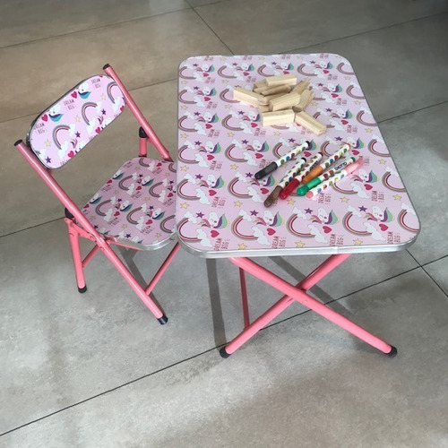 Imagen 2 de 10 de Juego Mesa Silla Niños Chicos Infantil Plegable Resistente