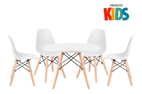 Kit Mesa Eames Infantil E 4 Cadeiras Junior   Brincadoteca Cor da tampa Mesa branco com cadeiras branco