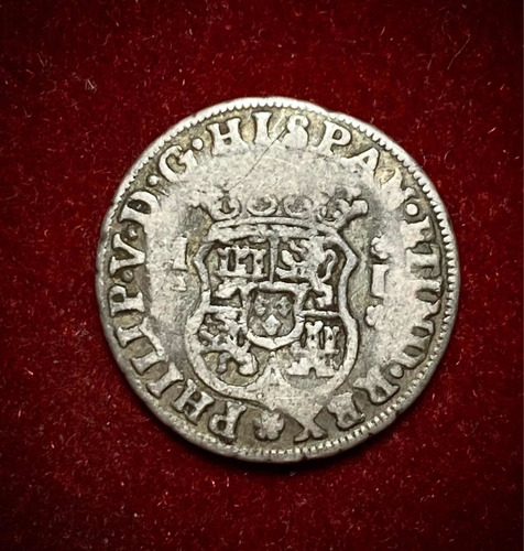 Moneda 1 Real Mexico 1736 Plata 0.917 Km 75.1 Columnaria