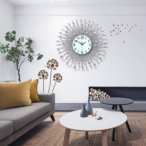 Reloj De Pared Plateado De Lujo Diseño Moderno De Rayos De S