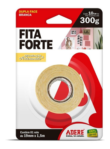 Fita Forte Dupla Face Branca 19mmx1,5m Decor E Artesanato Liso