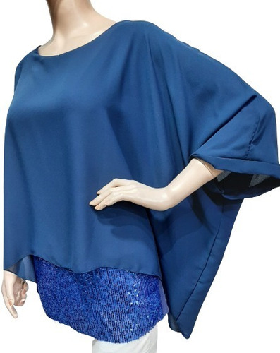 Imagen 2 de 7 de Blusa Gasa Fiesta Con Lentejuelas Talles Grandes Especiales