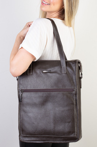 Bolsa Para Notebook Em Couro Liso Grafite Sandra Cor Café