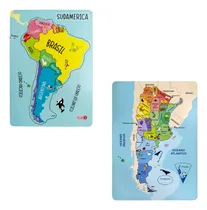 Comprar Rompecabeza Encastre Sudamérica + Encastre Argentina Madera