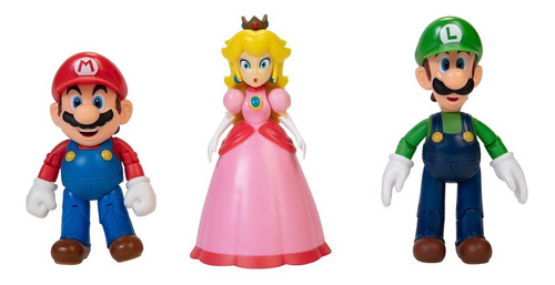 Set Con Mario Luigi Y Peach, 4 Pulgadas Con 3 Figuras 