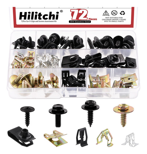 Hilitchi 72pcs Auto Car U-clip U Nut And S B0c2gqpmsk_230424