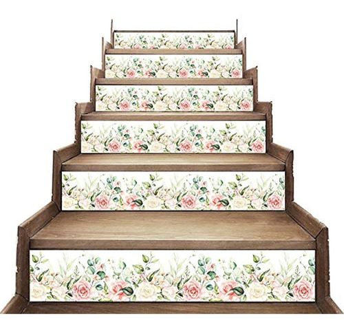 Adhesivo Decorativo Para Escaleras Diseño De Flores En 3d