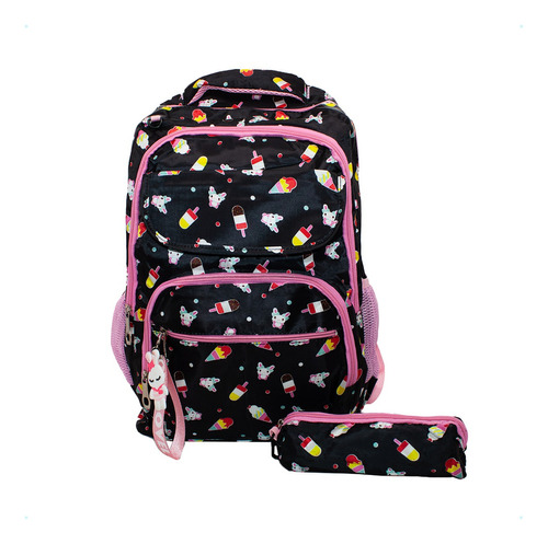 Bolsa Escolar Feminina Juvenil Infantil Mochila Personalizad Cor Preto Desenho do tecido Picolé