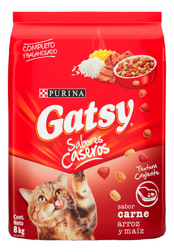 Comida Para Gatos Purina Gatsy Sabor Carne Arroz Maiz 8kg