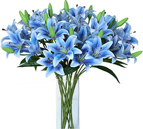 Flores Artificiales Lilium Realistas 6 Varas 63cm Azul  