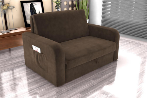 Sofá Cama Daiane 2 Lugares Com Baú Veludo Marrom Matrix