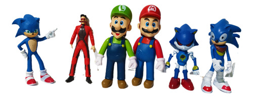Colección Figuras Sonic Y Mario X6 Personajes Juguetes Niños