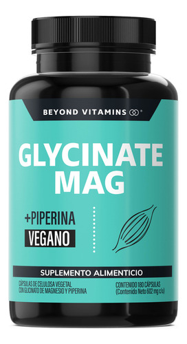 Glicinato De Magnesio | 492mg De Alta Absorción Con Piperina | Glycinate Magnesium Beyond Vitamins | Sin Azúcar - Suplemento Alimenticio Vegano - 180 Cápsulas
