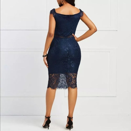Vestido De Mujer Elegante Con Cuello En V Y Encaje Ajustado