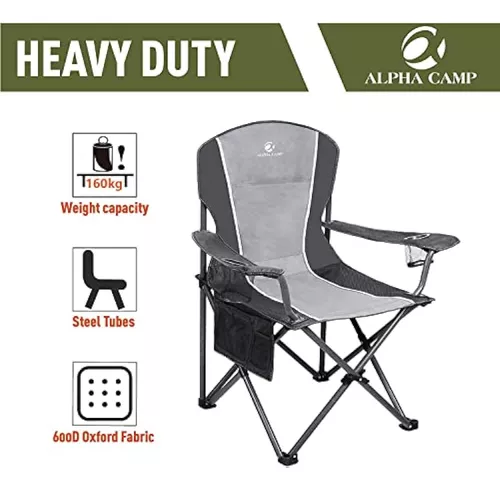 ALPHA CAMP Silla plegable de gran tamaño para camping, silla de brazo  acolchado plegable, silla trasera lumbar cuádruple portátil para exteriores