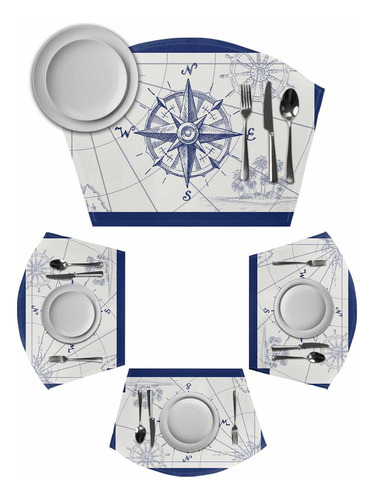 Navy Blue Nautical Placemats Set Of 6 For Dining Table Woven