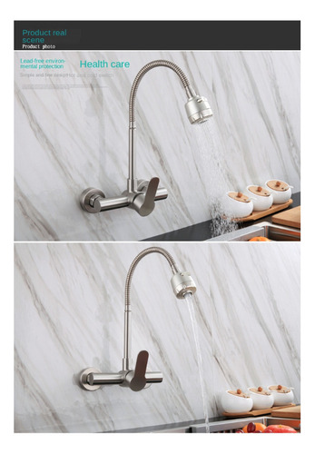 Grifo De Cocina Empotrado En Pared De Acero Inoxidable 304
