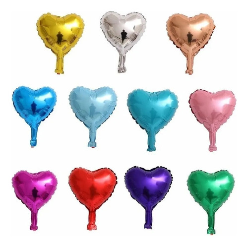 10 Mini Balão Coração Metalizado 12cm 5 Polegadas Coloridos