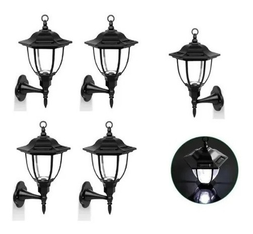 Pack X4 Farol Solar Retro Hexagonal Exterior Luz Fria