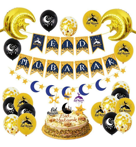 Banderines De Eid Mubarak Con Globos De Látex Para Ramadan K