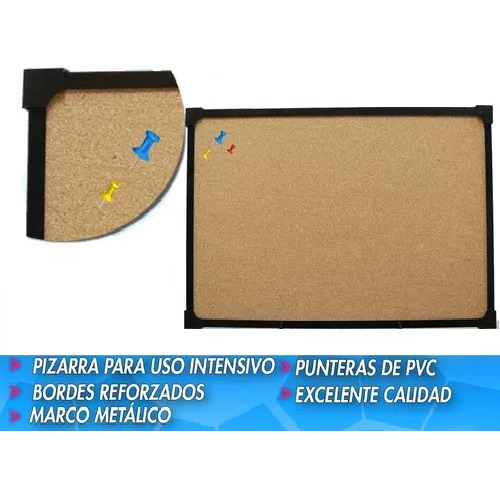 Imagen 3 de 4 de Pizarra De Corcho 70x100 Con Marco De Metal