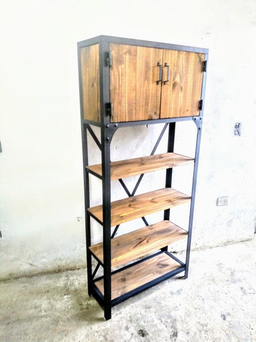 Estanteria Hierro Y Madera Con Puertas Estilo Industrial