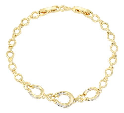 Brazalete Oro 14k Lam Herradura Swarovski 19-21cm Regalo 