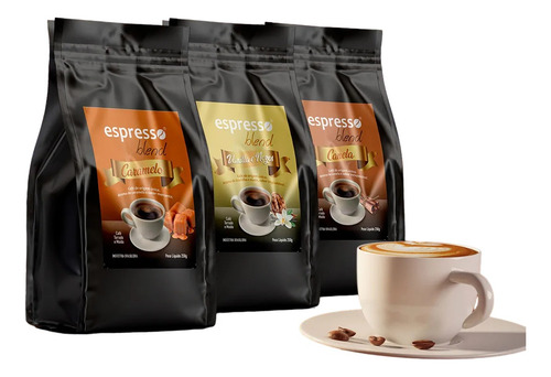 Kit 3 Cafés Em Pó Saborizados 250g Caramelo Canela Baunilha