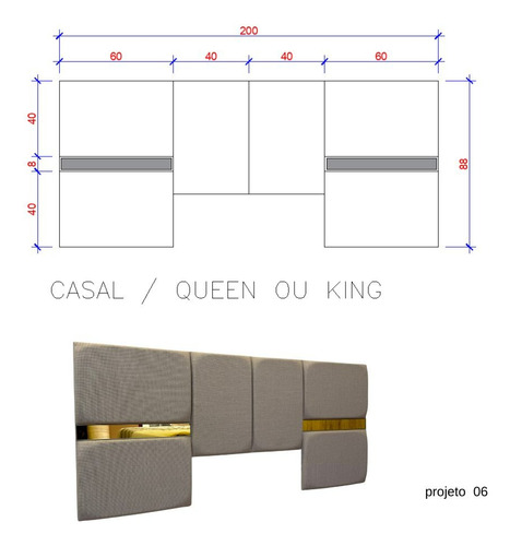 Cabeceira Estofada Casal Queen King Com Espelho Dourado