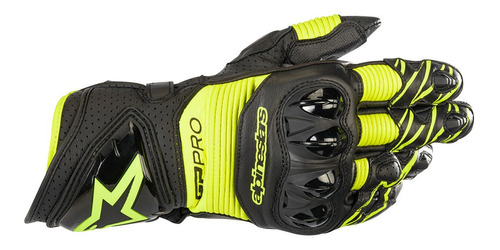 Luva Alpinestars Gp Pro R3 Couro Preta Amarelo Fluorescente Tamanho L