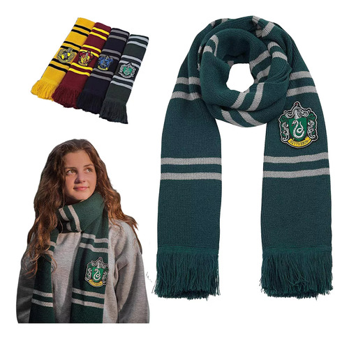 Harrypotter, Griffindor,slytherin, Hermione Bufanda De Punto Slytherin Rayas M