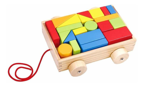 Juego Carrito De Arrastre Con Bloques Madera Cadaques Kids