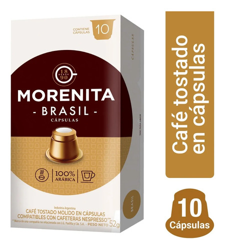 Caja X10 Capsulas Cafe Brasil La Morenita Para Nespresso