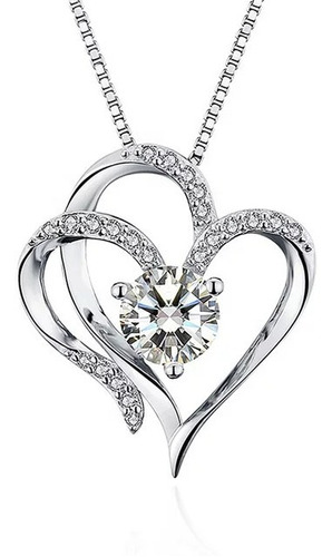 Collar Corazón Doble Plata 925 Circones Cristal Mujer Amor