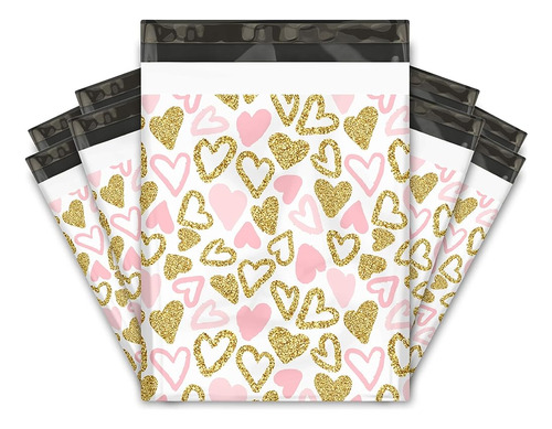 ~? 10x13 (100) Pink And Gold Heart Designer Poly Mailers Sob