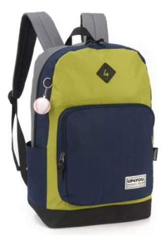 Mochila Costas Juvenil Chaveiro Bolinha Baseball Up4you Cor Verde Desenho Do Tecido Lisa